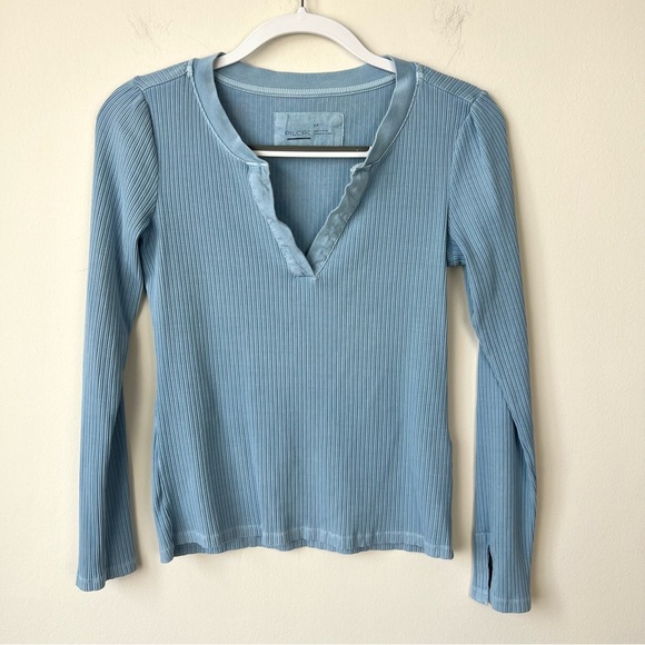 Anthropologie Pilcro Evanna Spliced Top Sky Blue - Picture 3 of 7